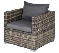 Outsunny Outdoor Patio Furniture Single Rattan Sofa Chair Padded Cushion All Weather For Garden Poolside Balcony Deep Grey