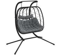 Outsunny Outdoor PE Rattan 2 Seaters Swing Chair with Thick Padded Cushion, Patio Hanging Egg Chair with Metal Stand, Headrest, for Indoor and Outdoor, Black