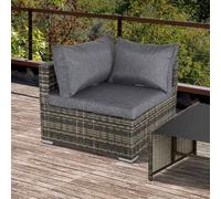 Outsunny Outdoor PE Rattan Corner Sofa, Garden Wicker Furniture Single Sofa Chair w/ Cushions, Deep Grey Grey