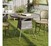 Outsunny Outdoor PE Rattan Dining Table w/ Wood-plastic Composite Top, Grey, Grey