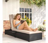 Outsunny Outdoor Pe Rattan Lounger Cushion, 5-Level Reclining Sun Lounger In Black Black