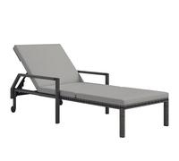 Outsunny Rattan Chaise Sun Lounger w/ Backrest & Wheels, Grey