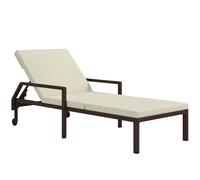 Outsunny Outdoor PE Rattan Sun Lounger, 5-Level Adjustable Backrest Wicker Outdoor Chaise Recliner, Garden Chair with 2 Wheels, Cream White Cream