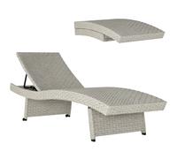 Outsunny Outdoor PE Rattan Sun Lounger, Folding Wicker Garden Lounger Recliner with 4-Level Adjustable Backrest, Rolling Sunbed Lounge Chair with Wheels, Non-Slip Legs for Balcony, Beach, Grey Grey