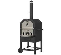 Outsunny Outdoor Pizza Oven Charcoal Grill with Rain Cover, Shelf and Wheels