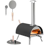 Outsunny Outdoor Pizza Oven, Portable Pellet Wood Fired Pizza Maker with 12" Rotating Stone, Thermometer, Peel, Removable Chimney and Foldable Legs, Stainless Steel Grill for Outside Party