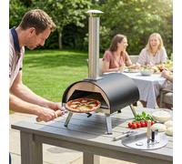 OUTSUNNY Outdoor Pizza Oven Portable w/ 12" Rotating Stone in Black Outsunny Black