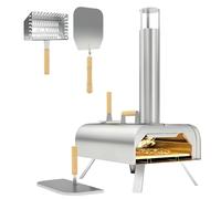 Outsunny Outdoor Pizza Oven, Portable Wood Pellet Pizza Oven with Pizza Stone and Peel, Foldable Legs, Chimney, 12 Inch Wood Fired Pizza Maker for Outdoor Cooking, Stainless Steel