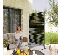 Outsunny Outdoor Privacy Screen, Freestanding Outdoor Divider, Striped Black - Steel - Black - Outdoor Privacy Screen