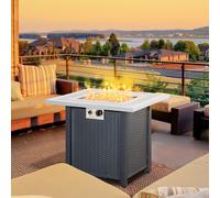 Square Propane Gas Fire Pit Table Rattan Smokeless Heater with Lava Rocks & Lid
