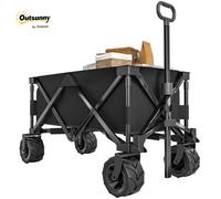 Outsunny Outdoor Pull Along Garden Trolley on Wheels Folding Beach Camping Cart Black grey