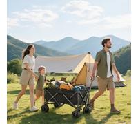 OUTSUNNY Outdoor Pull Cart Folding Cargo Wagon Trailer Beach Garden w/ Handle in Black Outsunny Black