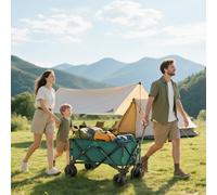 Outsunny Outdoor Pull Along Garden Trolley on Wheels Folding Beach Cart Black - Green