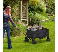Outsunny 140L Festival Trolley on Wheels, Folding Camping Trolley Cart with Telescopic Handle, Big Wheels for Outdoor Garden Beach Fishing, Black