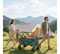 OUTSUNNY Outdoor Pull Cart Folding Cargo Wagon Trailer Beach Garden w/ Handle in Green Outsunny Green