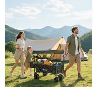 Outsunny Outdoor Push Pull Wagon Stroller Cart w/ Canopy Top Black