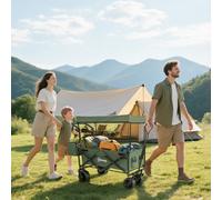 OUTSUNNY Trolley Cart Storage Wagon 4 Wheels w/ 2 Compartments Handle, Canopy in Green Outsunny Green