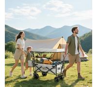 Outsunny Outdoor Push Pull Wagon Stroller Cart w/ Canopy Top Black - Grey