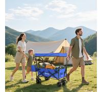 Outsunny Outdoor Push Pull Wagon Stroller Cart w/ Canopy Top Blue