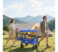 Outsunny Outdoor Push Pull Wagon Stroller Cart W/ Canopy Top Blue