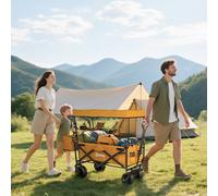 Outsunny Outdoor Push Pull Wagon Stroller Cart W/ Canopy Top Orange