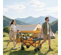 Outsunny Outdoor Push Pull Wagon Stroller Cart w/ Canopy Top Black - Orange