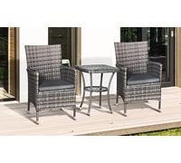 Outsunny Rattan Bistro Set Garden Chair Table Patio Outdoor Cushion Conservatory | TJ Hughes