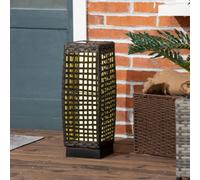 Outsunny Outdoor Rattan Solar Lantern Wtih Auto On/off Solar Powered Led Lights In Grey Grey