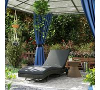 Outsunny Outdoor Rattan Sun Lounger with Reclining Back, Wheels, Dark Grey