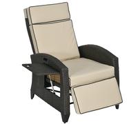 Outsunny Outdoor Recliner Chair with Adjustable Backrest and Footrest, Cushion, Side Tray, Brown