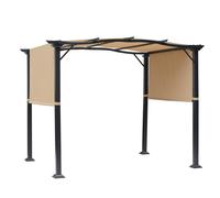 Outsunny Outdoor Retractable Pergola Garden Gazebo with Two Adjustable Side Canopy Overhead Sun Shade Backyard Canopy Cover, Steel Khaki 2.96x2.45x2.3m Khaki