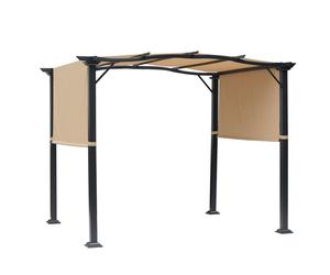 Outsunny Outdoor Retractable Pergola Garden Gazebo with Two Adjustable Side Canopy Overhead Sun Shade Backyard Canopy Cover, Steel Khaki 2.96x2.45x2.3m Khaki