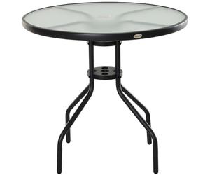Outsunny Outdoor Round Dining Table Tempered Glass Top Steel w/ Hole 80cm