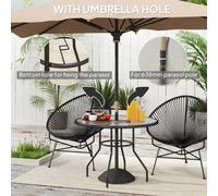 Outsunny Outdoor Round Dining Table Tempered Glass Top w/ Parasol Hole 100cm