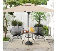 Outsunny 100 cm Round Dining Table with Parasol Hole, Outdoor Coffee End Side Table with Tempered Glass Top, Steel Frame for Garden, Patio, Black
