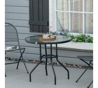 Outdoor Round Dining Table Tempered Glass Top Steel w/ Parasol Hole 80cm