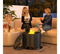 Outsunny Outdoor Round Fire Pit with Lid, Firepit with Fire Poker, Black, Black