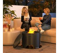 Outsunny Outdoor Round Fire Pit With Lid, Firepit With Fire Poker, Black Black