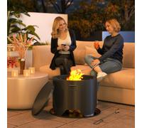 Outsunny Outdoor Round Fire Pit with Lid & Fire Poker | Safe Guard, Stable Base + Floor Mat, Powder-Coat Metal, Wood-Burn, Large Capacity 842-376V00BK