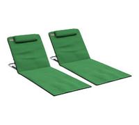OUTSUNNY 2 Pieces Outdoor Beach Mat Steel Reclining Chair Set w/ Pillow in Grey Outsunny Grey