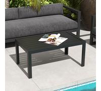 Outsunny Outdoor Side Table Garden Table with Steel Frame and Slat Top Black