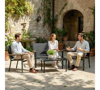 Outsunny Outdoor Sofa with Tempered Glass Top 4 Seater Black - Not applicable - Steel, Texteline, Tempered glass - Black