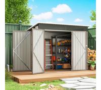 Outsunny Outdoor Storage Shed, 7.5 X 4.3Ft Metal Garden Shed, Light Grey