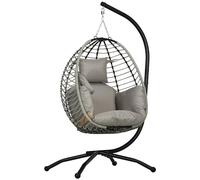Outsunny Hanging Swing Chair W/ Thick Cushion, Rope Structure Patio Hanging Chair, Grey Grey