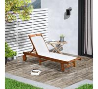 Outsunny Outdoor Acacia Wood Texteline Sun Lounger, White