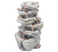 Outsunny Outdoor Water Fountain with 6-Tier Rock Style, Cascading Waterfall Feature with LED Lights, Adjustable Flow, Grey