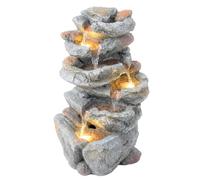 Outsunny Outdoor Water Fountain with 6-Tier Rock Style, Cascading Waterfall Feature with LED Lights, Adjustable Flow, Resin Freestanding Garden Fountain for Patio Garden, Grey