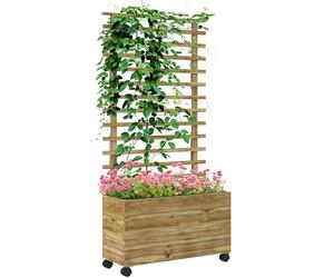 Outsunny Outdoor Wooden Planters with 4 Wheels Free Standing Flower Raised Beds with Trellis for Climbing Plants for Garden, 76 x 30 x 155cm, Natural