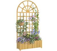 Outsunny Outdoor Wooden Raised Planter with Trellis, 90 x 30 x 180 cm | For Garden, Lattice, Drainage Holes, For Climbing Plants, Outdoor Elevated Planter Box, For Vegetables Flowers Herbs
