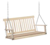 Outsunny Outdoor Wooden Swing Bench 2-Seater Porch Swing Chair Hanging Hammock Garden Furniture, Natural Wood